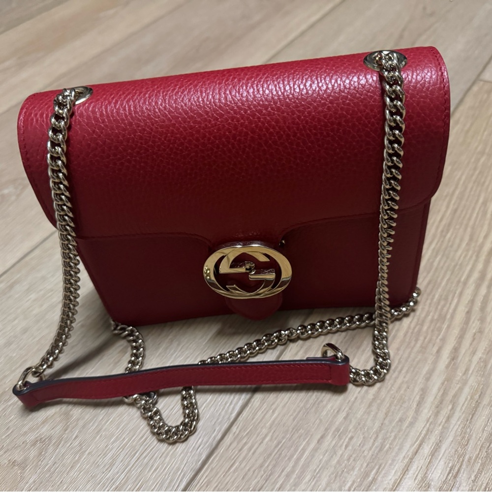 Gucci Red Leather Chain Shoulder Bag